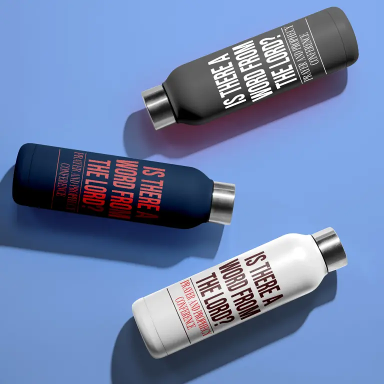 Conference bottles in black, navy and white